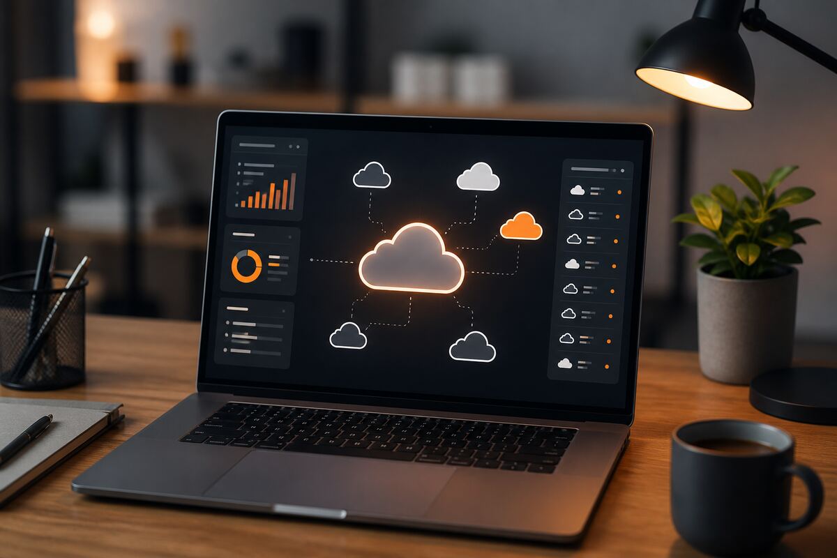 Cloud infrastructure dashboard on a laptop
